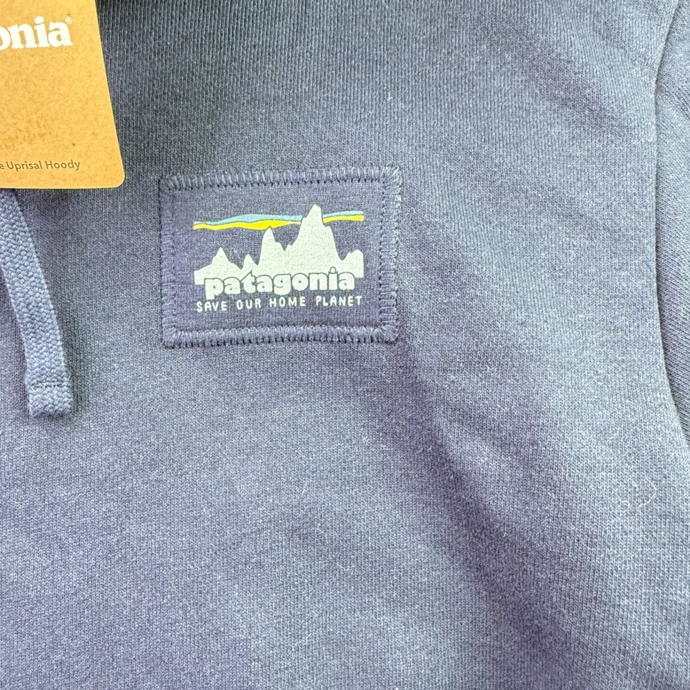 Patagonia Hoodie Sweatshirt 73' Skyline Uprisal Mens M Womens L Navy Blue NEW - Picture 3 of 8